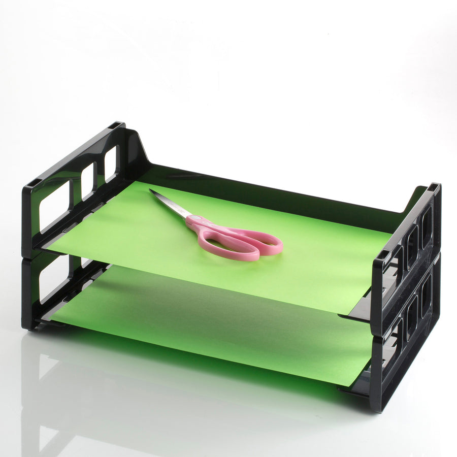 Image of Officemate Stackable Desk Trays,Side Load,13-3/16"x9"x2-3/4",2/PK,Black