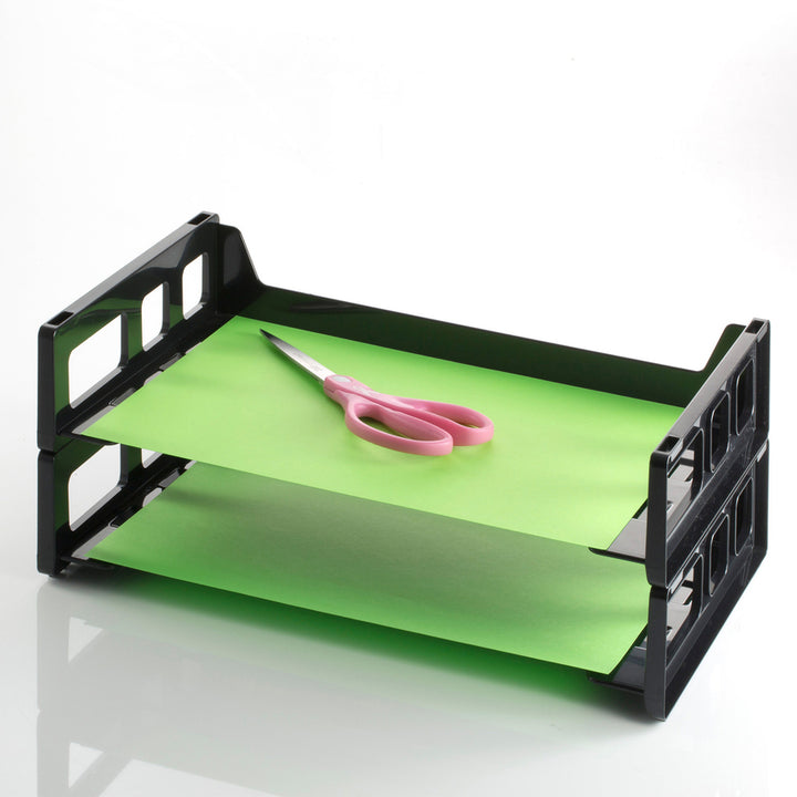 Image of Officemate Stackable Desk Trays,Side Load,13-3/16"x9"x2-3/4",2/PK,Black