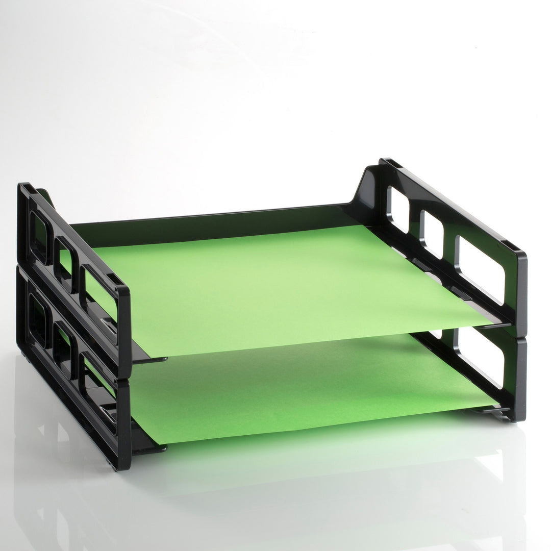 Image of Officemate Stackable Desk Trays,Side Load,13-3/16"x9"x2-3/4",2/PK,Black