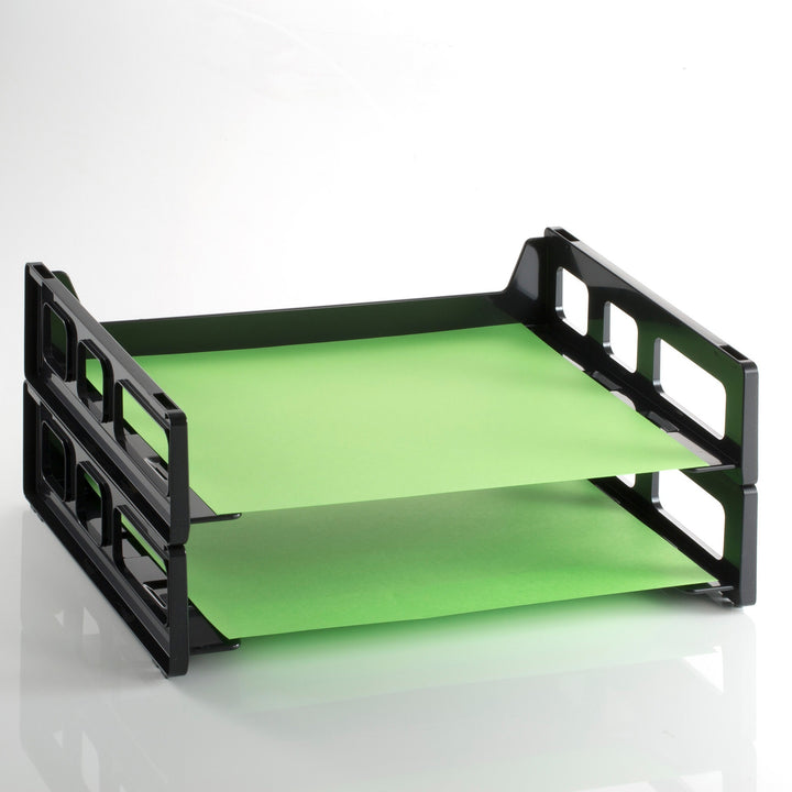 Image of Officemate Stackable Desk Trays,Side Load,13-3/16"x9"x2-3/4",2/PK,Black