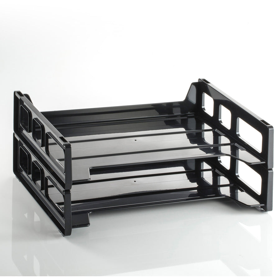 Image of Officemate Stackable Desk Trays,Side Load,13-3/16"x9"x2-3/4",2/PK,Black
