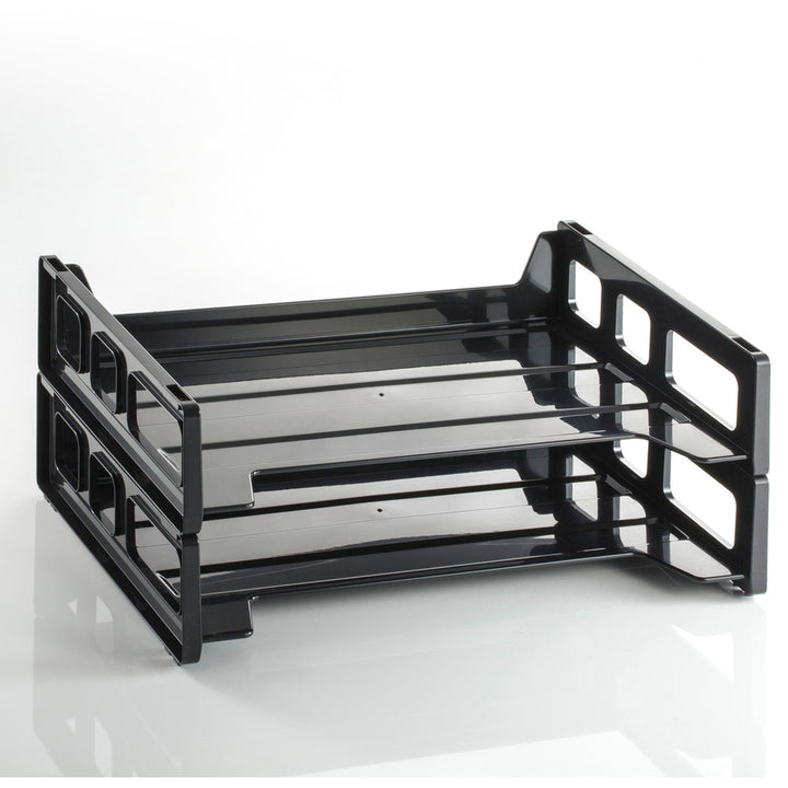Image of Officemate Stackable Desk Trays,Side Load,13-3/16"x9"x2-3/4",2/PK,Black