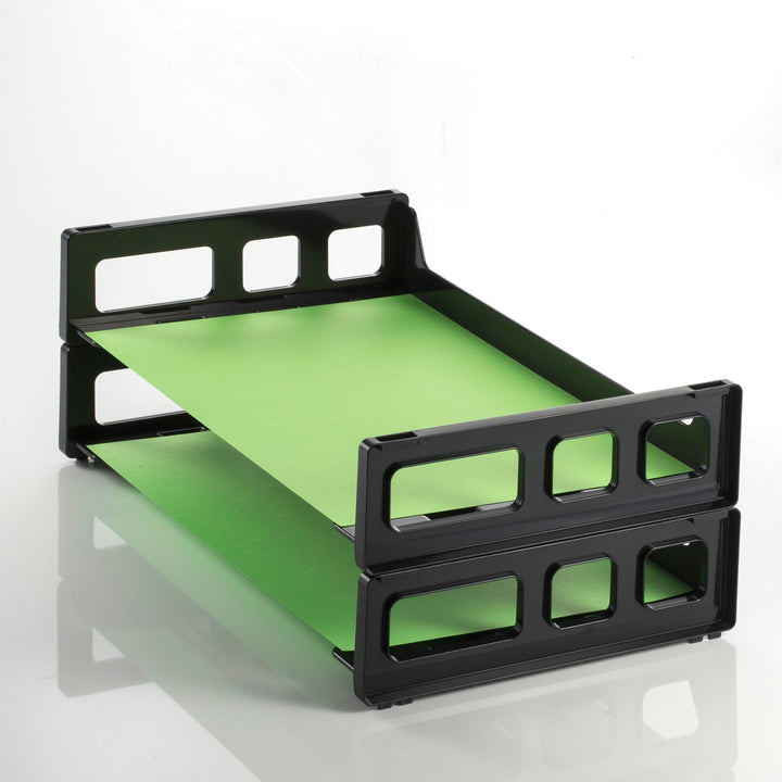 Image of Officemate Stackable Desk Trays,Side Load,13-3/16"x9"x2-3/4",2/PK,Black