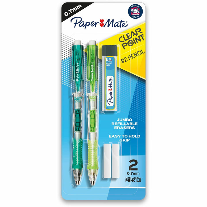 Image of Paper Mate Clearpoint 56047PP Clear Point Mechanical Pencils, 0.7 mm Black Lead, Refillable, Assorted Barrel, 2 / Pack