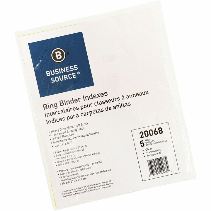 Image of Business Source Binder Indexes, 2" Tabs,11"x8-1/2",5 Tab/ST, CL Tabs/Buff
