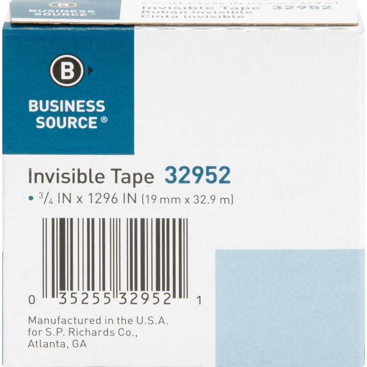 Image of Business Source Invisible Tape Refill Roll, 1" Core, 3/4"x1296", Clear