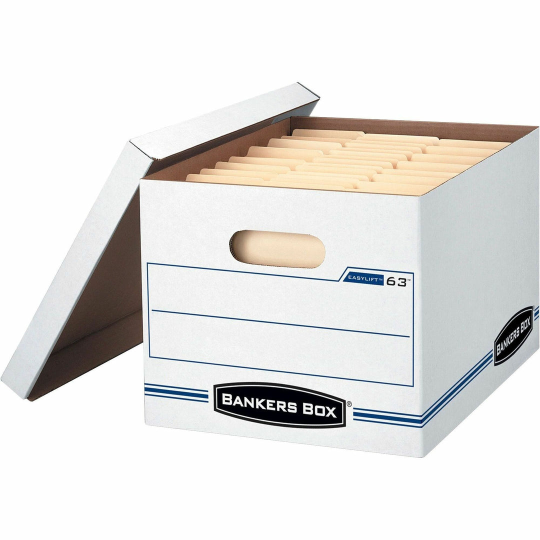Image of Bankers Box® Easylift Basic-Duty Strength Storage Boxes, Letter Files, 12.75" X 13.25" X 10.5", White/blue, 12/carton