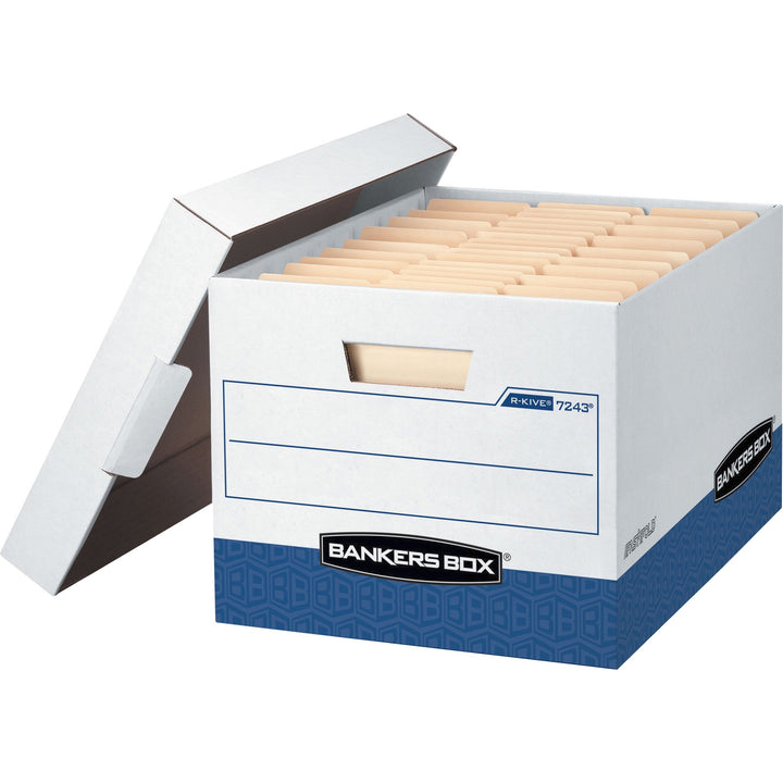 Image of Bankers Box® R-Kive Heavy-Duty Storage Boxes, Letter/legal Files, 12.75" X 16.5" X 10.38", White/blue, 4/carton