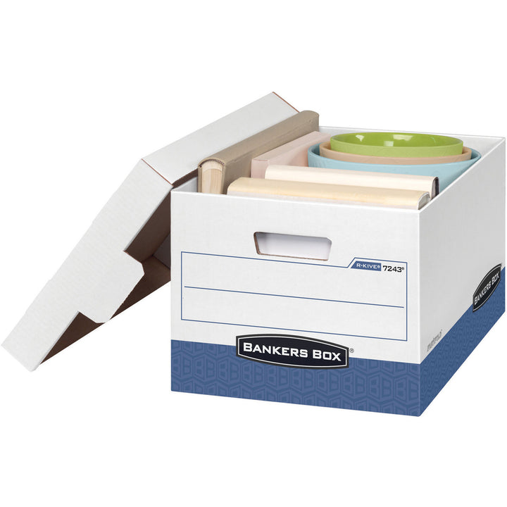 Image of Bankers Box® R-Kive Heavy-Duty Storage Boxes, Letter/legal Files, 12.75" X 16.5" X 10.38", White/blue, 4/carton