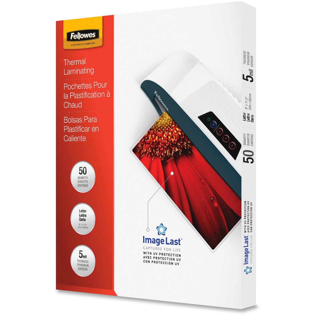 Image of Fellowes® Imagelast Laminating Pouches With Uv Protection, 5 Mil, 9" X 11.5", Clear, 50/pack