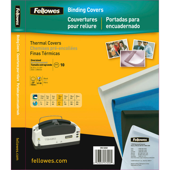 Image of Fellowes® Thermal Binding System Presentation Covers, Clear, 61 to 90 Sheet Capacity, 11 x 8.5, Unpunched, 10/Pack