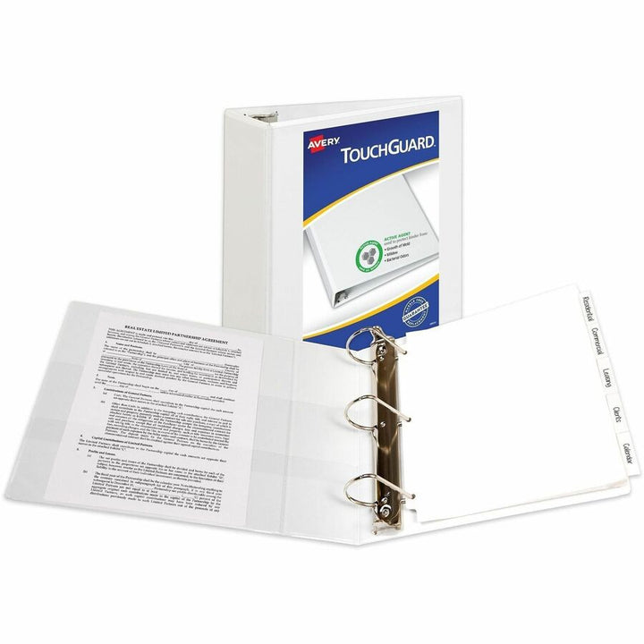 Image of Avery® Touchguard Protection Heavy-Duty View Binders With Slant Rings, 3 Rings, 4" Capacity, 11 X 8.5, White