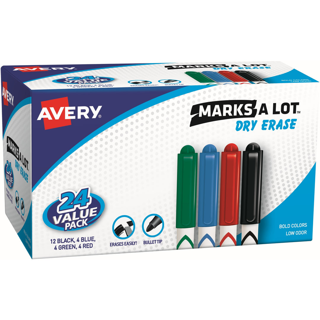 Image of Avery® Marks A Lot Pen-Style Dry Erase Marker Value Pack, Medium Chisel Tip, Assorted Colors, 24/set (29860)