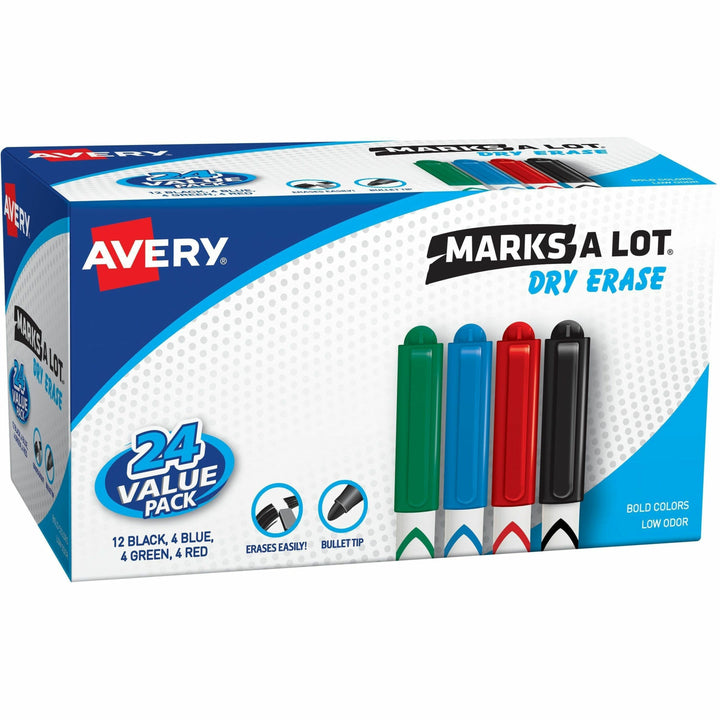 Image of Avery® Marks A Lot Marks-A-Lot 29860 Marks A Lot Dry Erase Markers, Pen-Style, 24 Assorted Markers