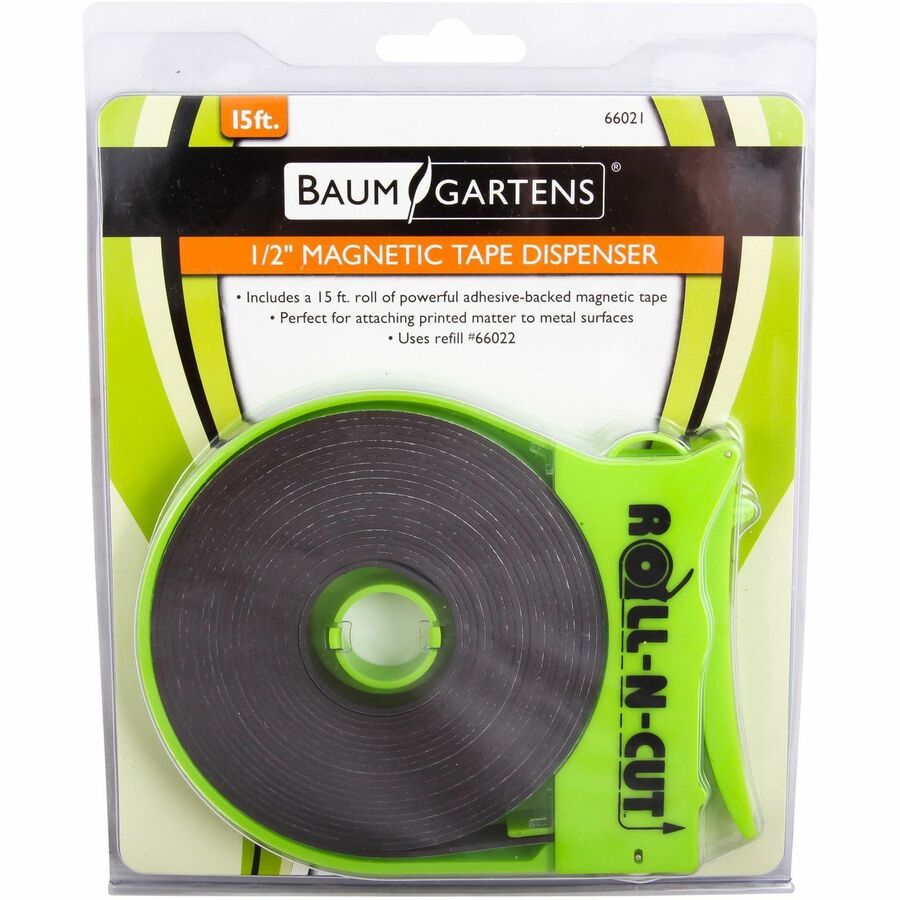 Image of Baumgartens® Magnetic Tape Roll,w/Dispenser,1/2"x15',BK Tape/GN Dispenser