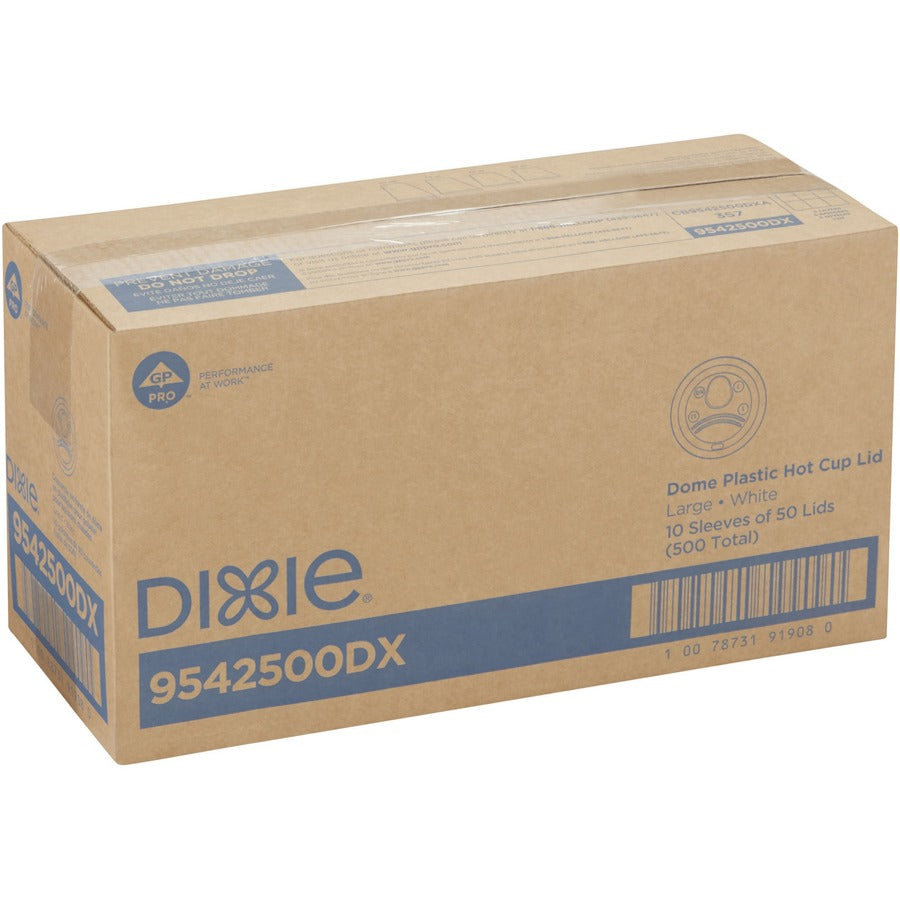 Image of Dixie PerfecTouch 9542500DX Large Hot Cup Lids by GP Pro, Dome, Plastic, White, 1 Pack