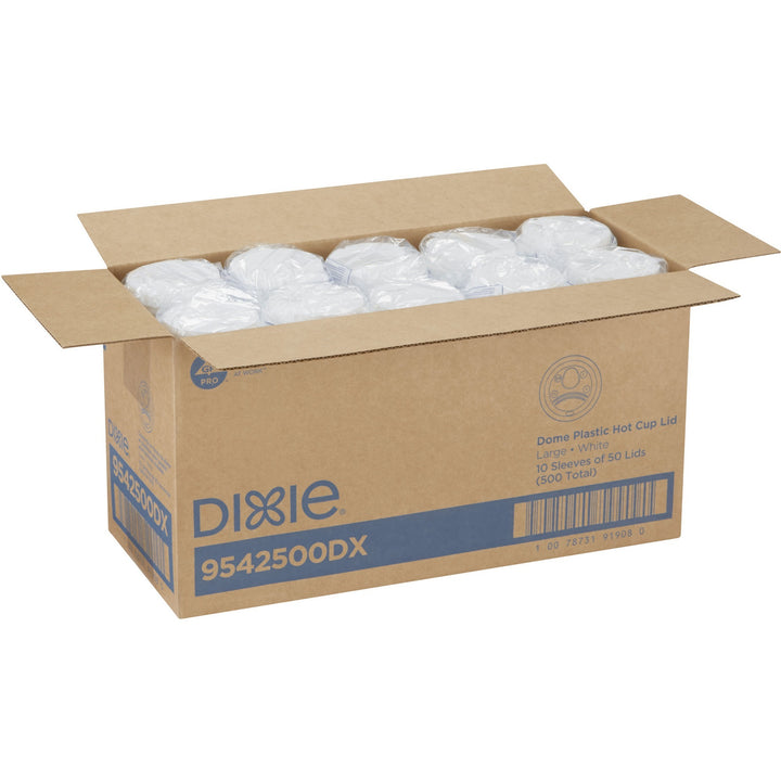 Image of Dixie PerfecTouch 9542500DX Large Hot Cup Lids by GP Pro, Dome, Plastic, White, 1 Pack