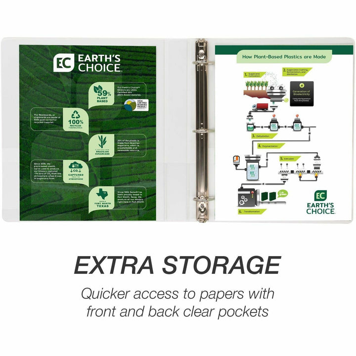Image of Samsill® Earth's Choice Plant-Based D-Ring View Binder, 3 Rings, 1" Capacity, 11 x 8.5, White