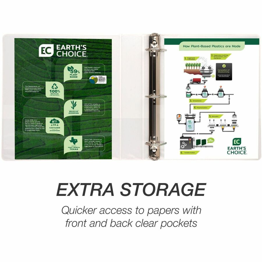 Image of Samsill® Earth's Choice Plant-Based D-Ring View Binder, 3 Rings, 1.5" Capacity, 11 x 8.5, White