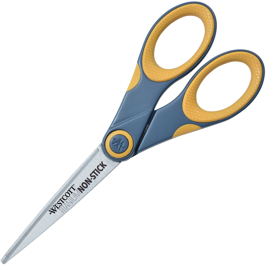 Image of Westcott® Non-Stick Titanium Bonded Scissors, 7" Long, 3" Cut Length, Straight Gray/Yellow Handle