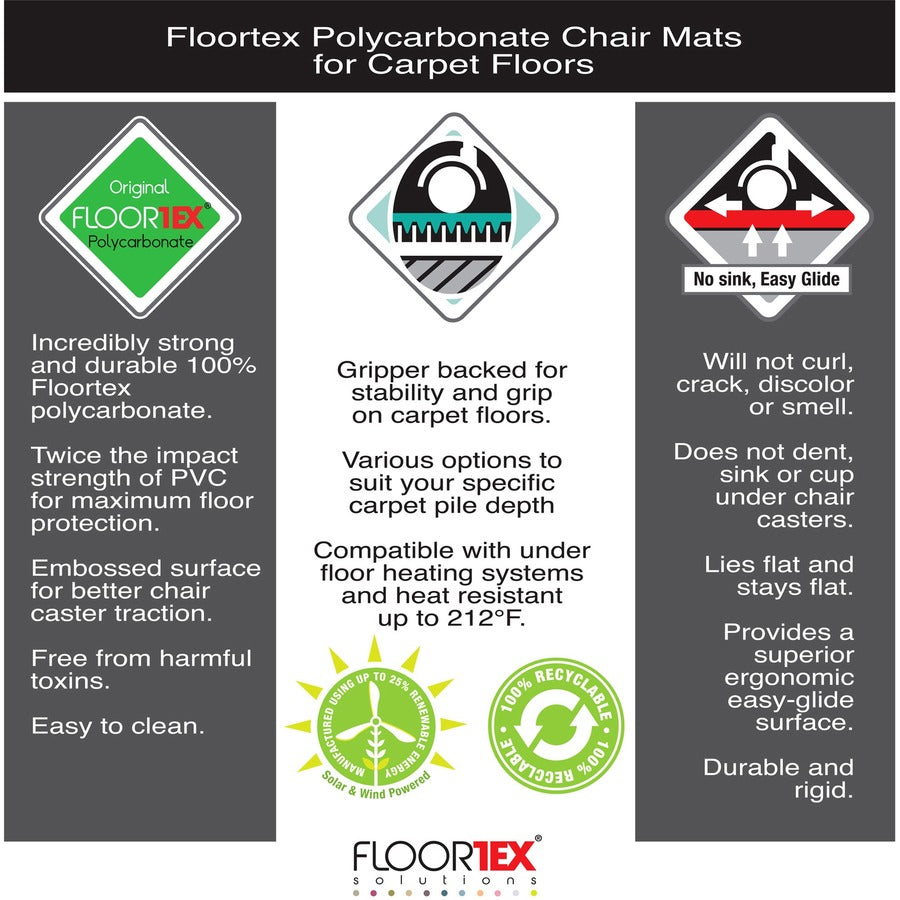 Image of Floortex® Chairmat, High Pile, Poly, Rectangular, 48"x60", Clear