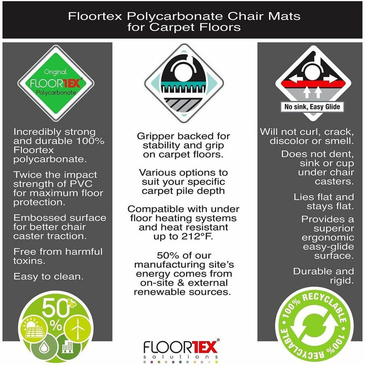 Image of Floortex® Chairmat, High Pile, Poly, Rectangular, 47"x35", Clear