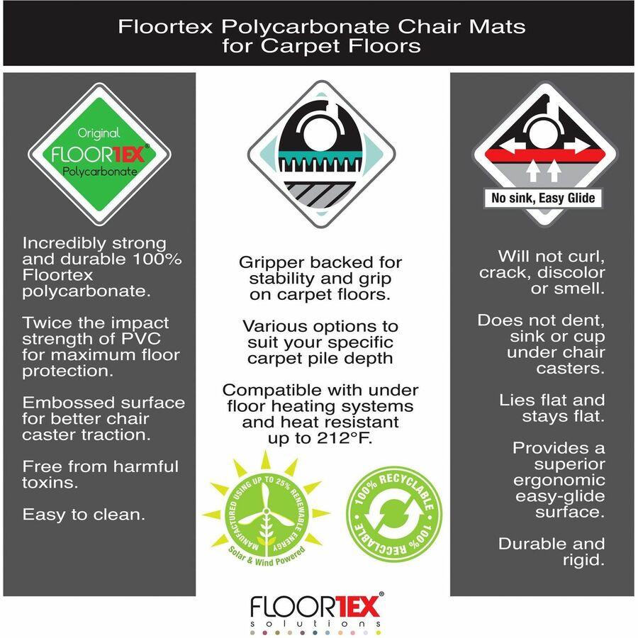Image of Floortex® Chairmat, High Pile, Poly, Rectangular, 47"x35", Clear
