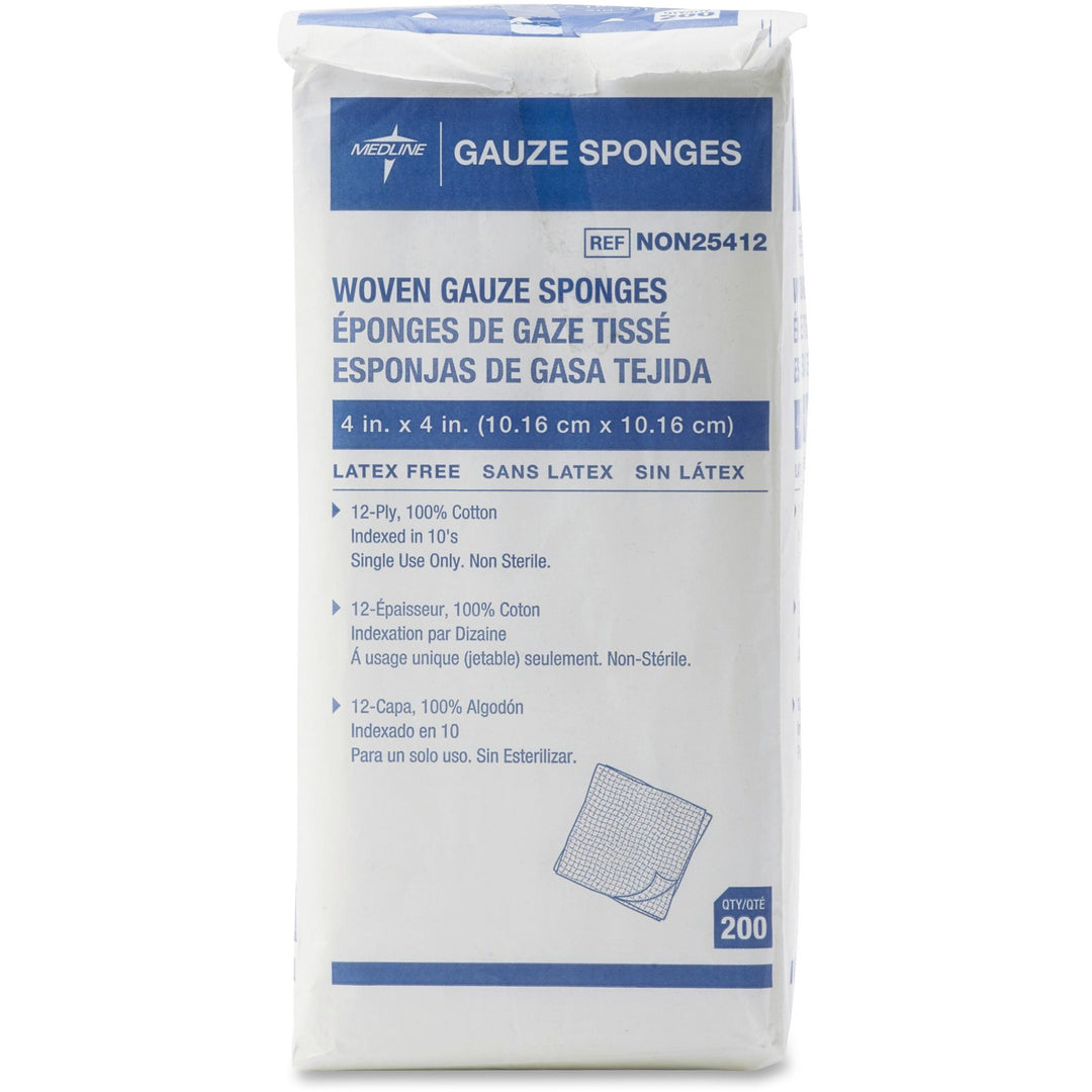 Image of Medline Gauze Sponges, Nonsterile, 4"x4", 12-Ply, 200/BX, White