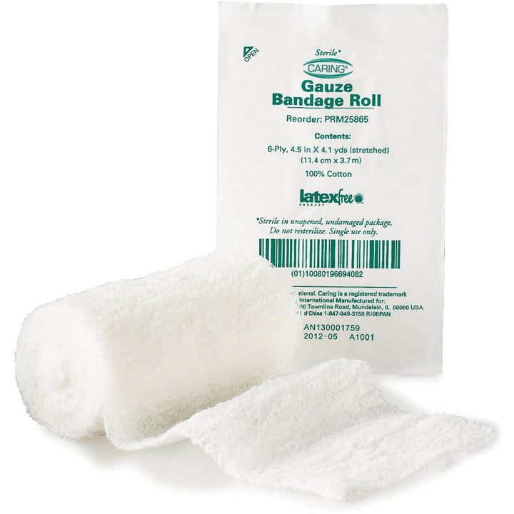 Image of Medline Gauze Bandage Roll, Sterile, 4-1/2"x4 Yards, 100/BX, White