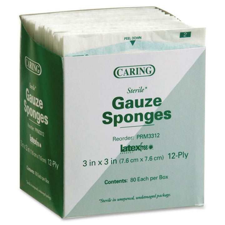 Image of Medline Gauze Sponges, Sterile, 3"x3", 12 Ply, 80/BX, White