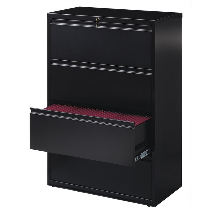 Image of Lorell Lateral File, 4-Drawer, 36"x18-5/8"x52-1/2", Black