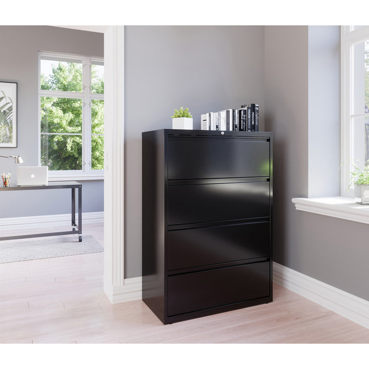 Image of Lorell Lateral File, 4-Drawer, 36"x18-5/8"x52-1/2", Black