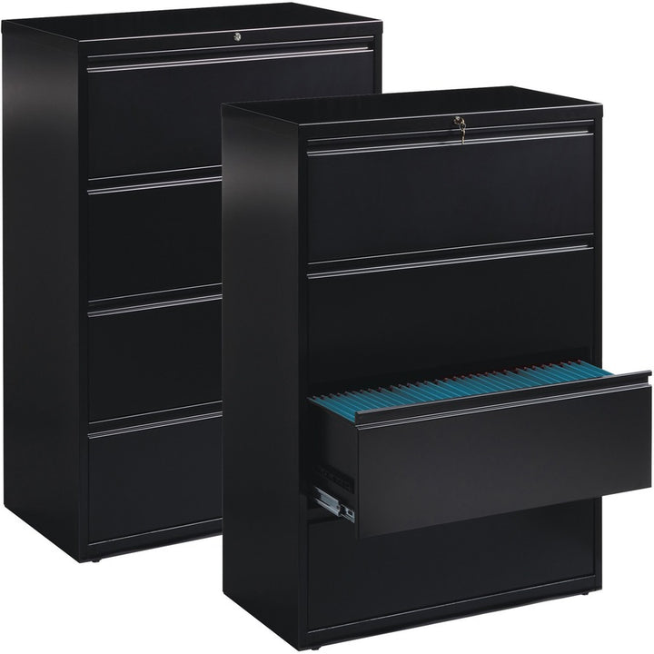 Image of Lorell Lateral File, 4-Drawer, 36"x18-5/8"x52-1/2", Black