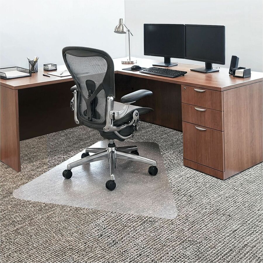 Image of Lorell 69156 Corner Workstation Chair Mat for Medium-Pile Carpet, 48" x 60"