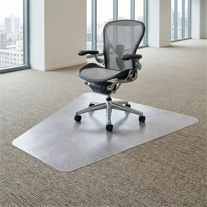 Image of Lorell 69156 Corner Workstation Chair Mat for Medium-Pile Carpet, 48" x 60"