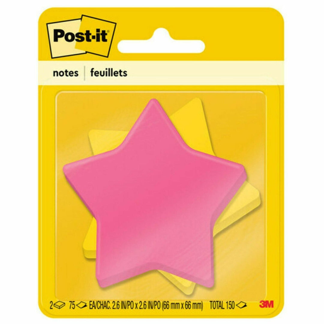 Image of 3M Super Sticky Notepads, Star, 3"x3", 75 Sheets, 2/PK, AST
