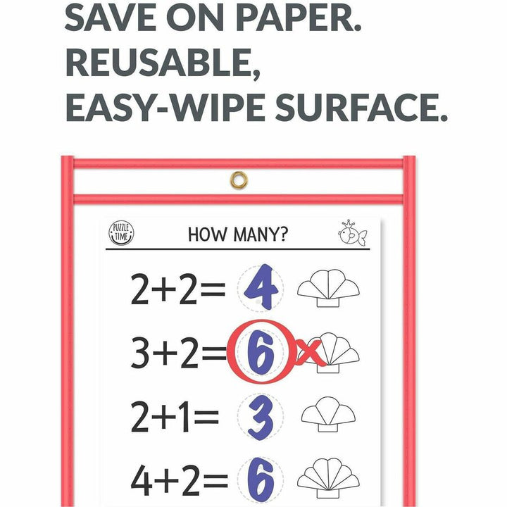 Image of C-Line 40814 Reusable Dry-erase Pocket, 8 1/2" x 11", Red, 30 / Box