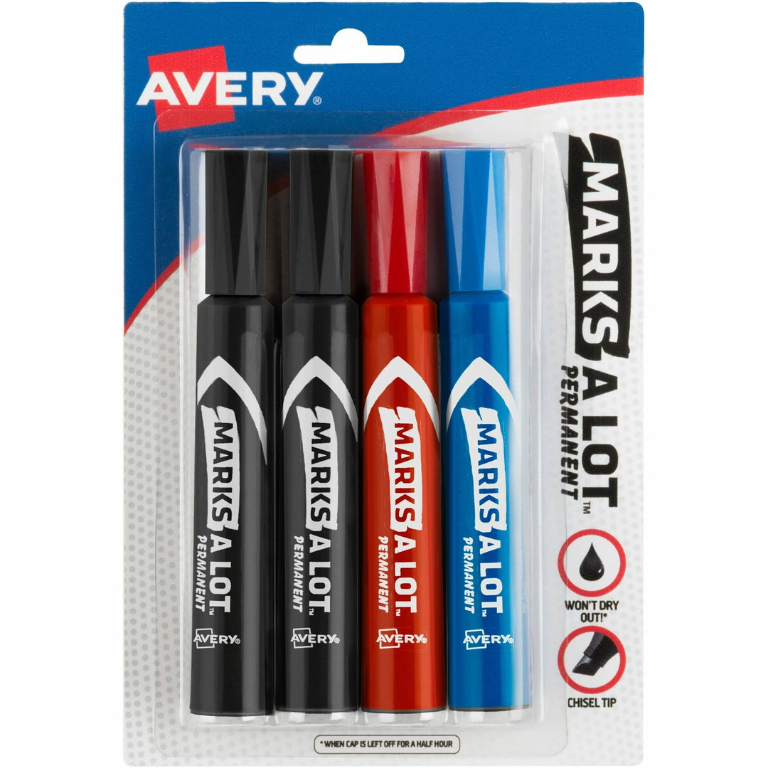 Image of Avery® Marks A Lot Regular Desk-Style Permanent Marker, Broad Chisel Tip, Assorted Colors, 4/set (7905)