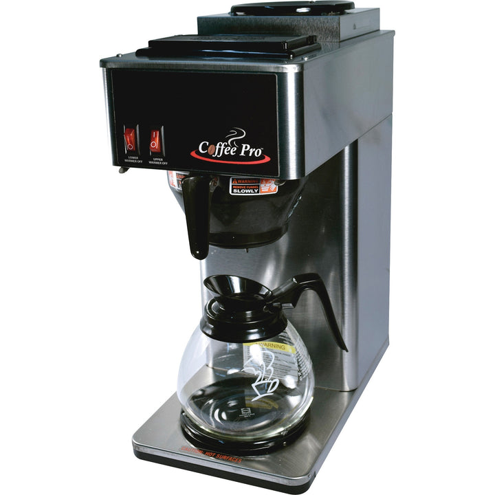 Image of Coffee Pro 2-Burner Coffeemaker, 2 Decanters, 10"x12"x22",Stainless ST