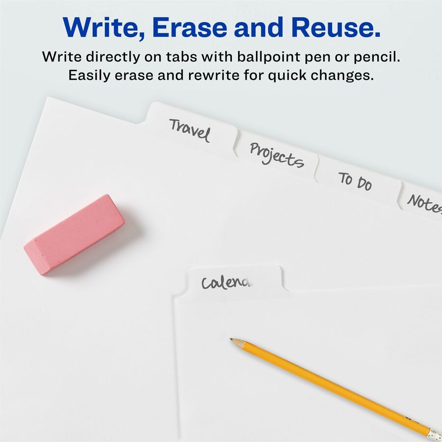 Image of Avery® Write and Erase Big Tab Paper Dividers, 5-Tab, 11 x 8.5, White, White Tabs, 1 Set