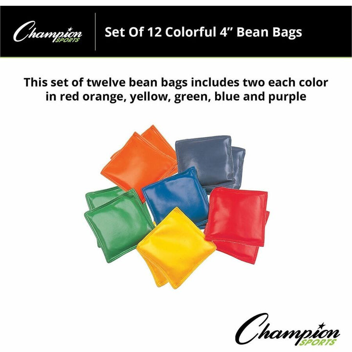 Image of Champion Sports MBB4SET 4" Rainbow Bean Bags, 12 / Set, Assorted, Red, Yellow, Green, Orange