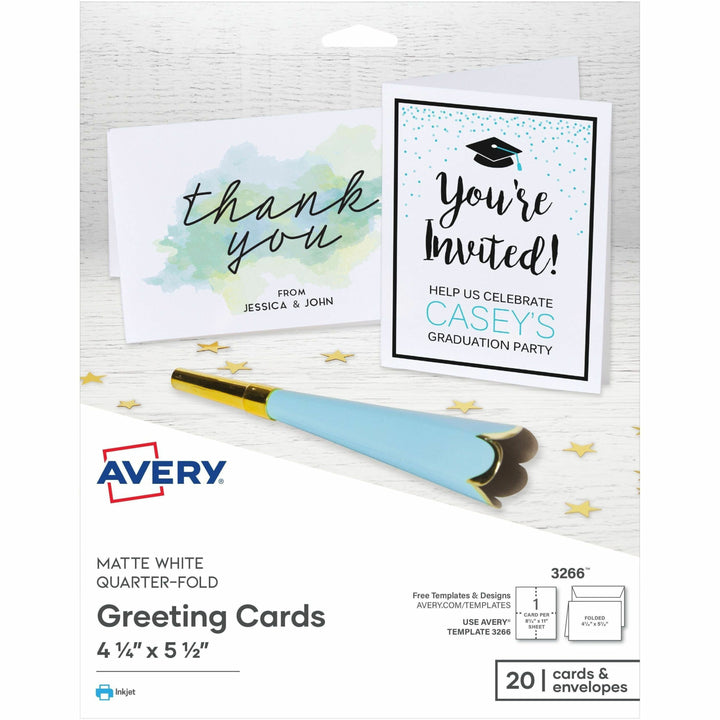 Image of Avery® Quarter-Fold Card, 4-1/4"x5-1/2", 20 Cards/PK, White