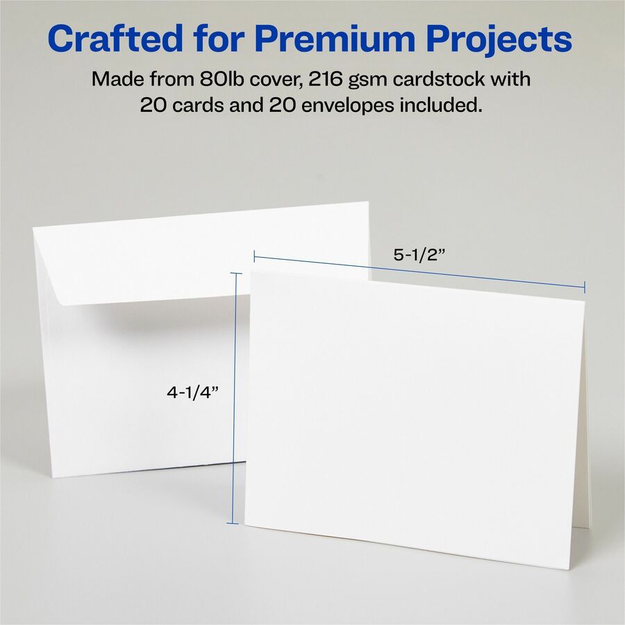Image of Avery® Quarter-Fold Card, 4-1/4"x5-1/2", 20 Cards/PK, White