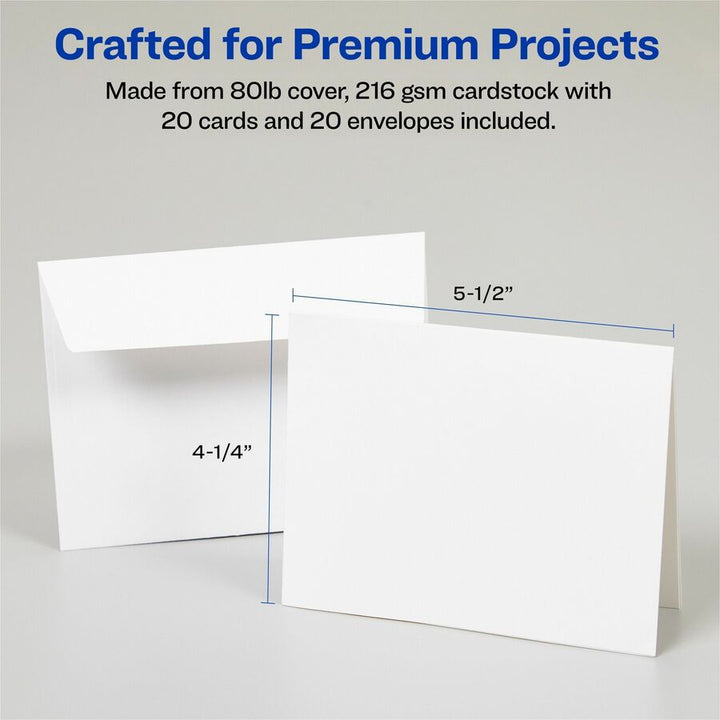 Image of Avery® Quarter-Fold Card, 4-1/4"x5-1/2", 20 Cards/PK, White