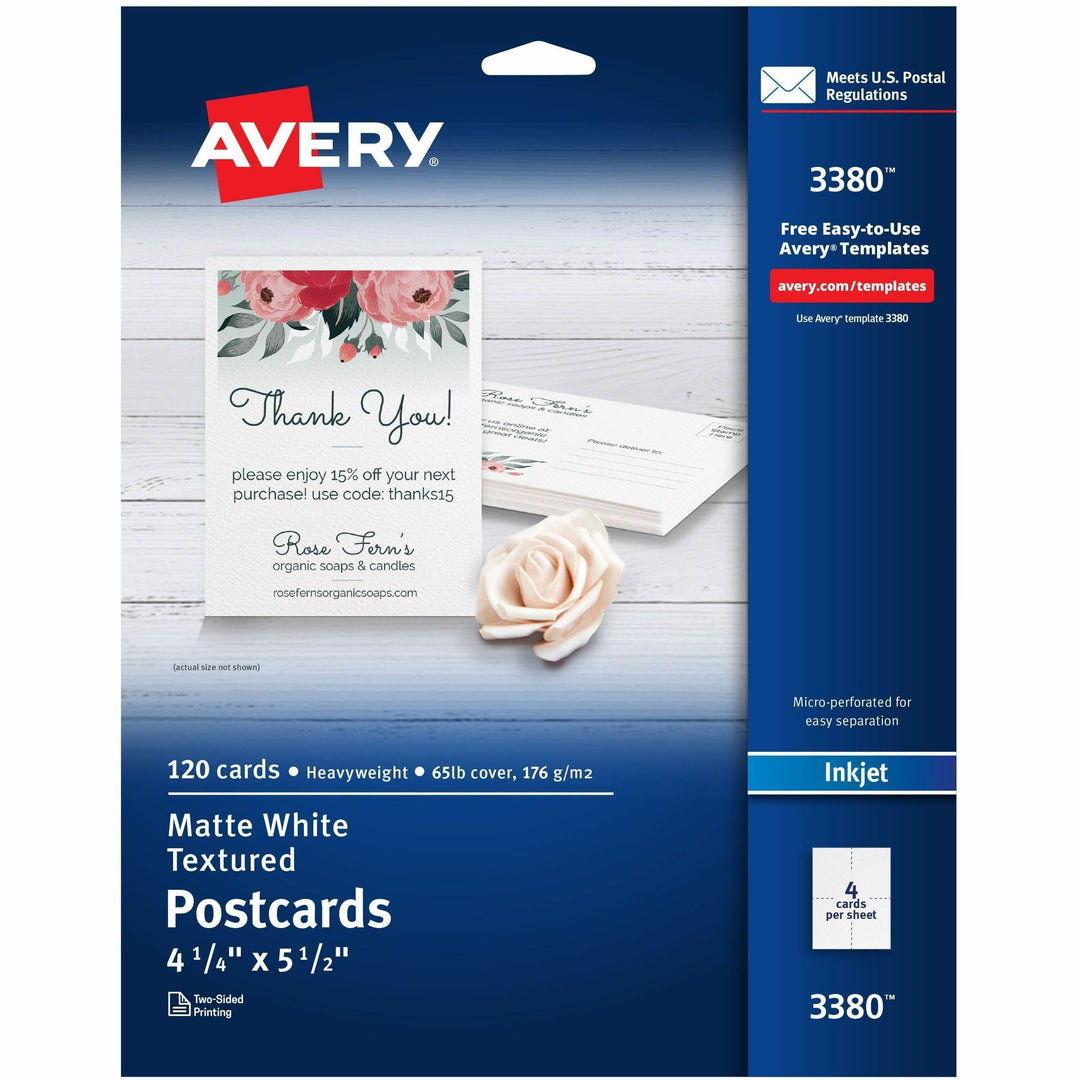 Image of Avery® Postcards, 4.25" x 5.5" , Matte, Laser & Inkjet, 120ct (3380)