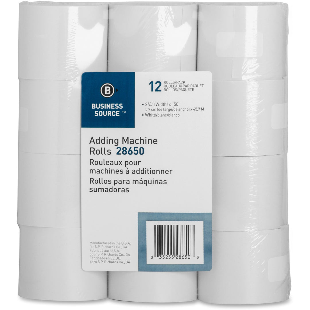 Image of Business Source Adding Machine Paper Rolls, 2-1/4"x150', 12/PK, White