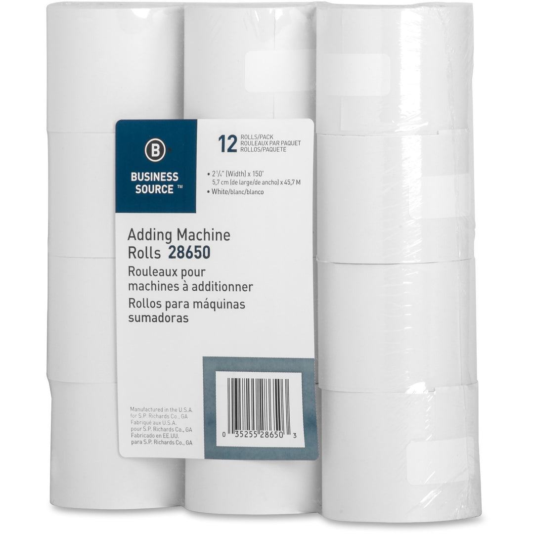 Image of Business Source Adding Machine Paper Rolls, 2-1/4"x150', 12/PK, White