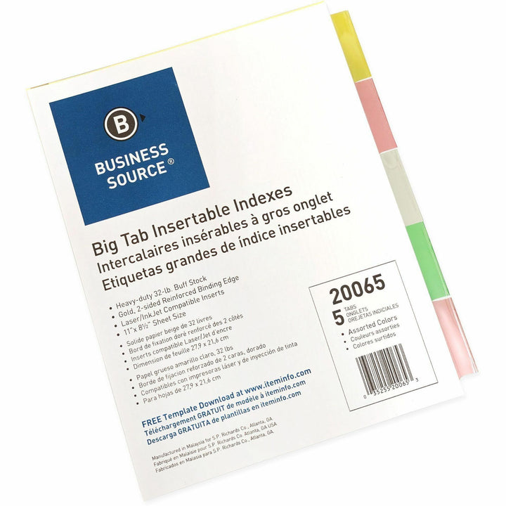 Image of Business Source Insertable Tab Indexes,11"x8-1/2",5/ST,Buff Paper/Multi