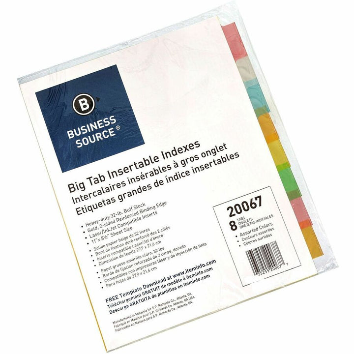 Image of Business Source Insertable Tab Indexes,11"x8-1/2",8/ST,Buff Paper/Multi