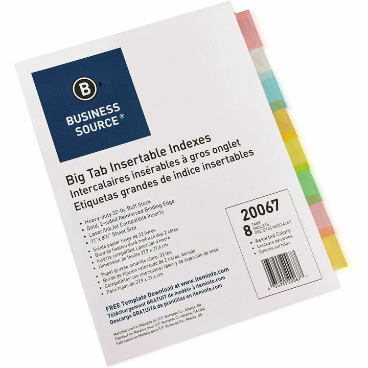 Image of Business Source Insertable Tab Indexes,11"x8-1/2",8/ST,Buff Paper/Multi